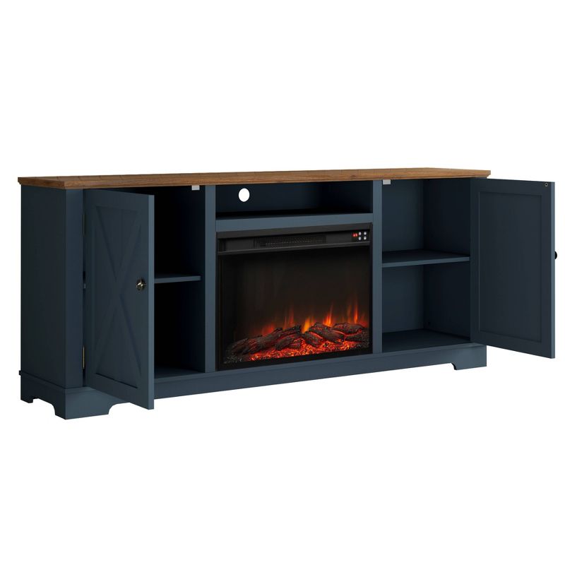 70&#34; Farmhouse TV Stand for TVs up to 75&#34; with Electric Fireplace Navy - Festivo, 4 of 10