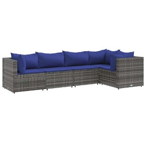vidaXL 5 Piece Patio Lounge Set - Gray PE Rattan, Cushions Included, Modular Outdoor Seating for Garden/Terrace/Patio - 1 of 4