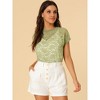 Allegra K Women's Curved Hem Sheer Short Sleeves Floral Lace Blouse - 3 of 4