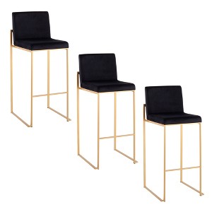 Set of 3 30" Contemporary High Back Barstools with Metal Frame, Padded Seat and Backrest for Kitchen or Home Bar - 1 of 4