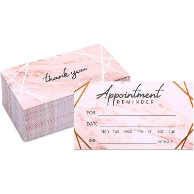 Pipilo Press 100 Pack Appointment Reminder Cards, Marble and Rose Gold Foil Design (3.5 x 2 In)