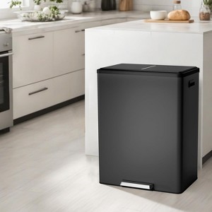 60L 16 Gallon Step Dual Trash Can with Lid, Large Stainless Steel Double Recycling Bin with 2 Removable Wastebaskets - 1 of 4