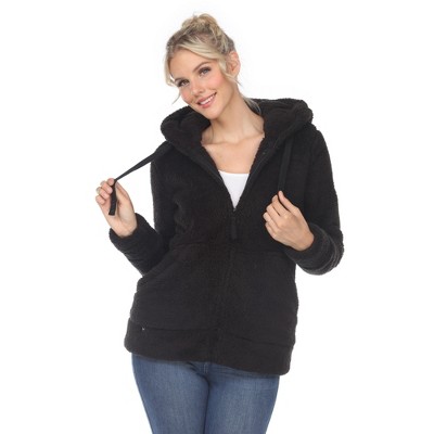 Women's Hooded High Pile Fleece Jacket Charcoal Small - White Mark