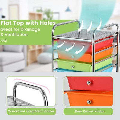 Multicolor 10-Drawer Rolling Storage Cart with Chrome Frame