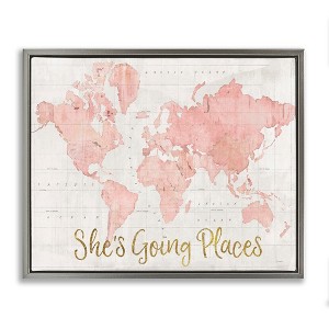 Stupell Industries Going Places Girl's Map Floating Frame Canvas Art, Gray, 21" x 17" - 1 of 4