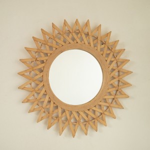 FONTOI Solana Bamboo Artistry Circle Mirror Wall Mounted Handmade Decorative Accent for Bathroom Bedroom Living Room, Silver, 23.62"*23.62"*0.87" - 1 of 4