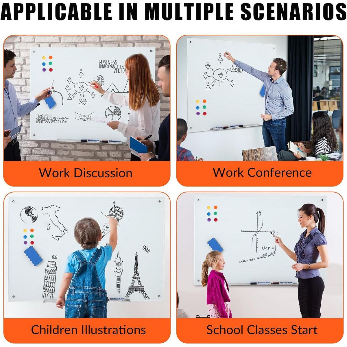 Magnetic Tempered Glass Whiteboard, Wall Mount Frameless Dry Erase Board with Marker Tray, Magnets, Eraser & Markers for Office & Home - thumbnail 5