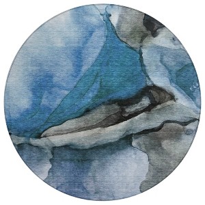 Blue And Gray Abstract Washable Indoor Outdoor Area Rug - 1 of 4