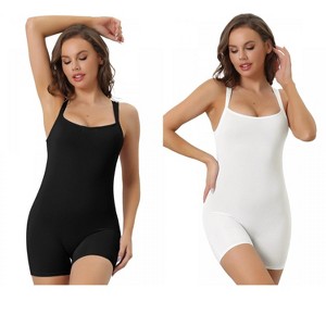 Allegra K Women's Square Neck Tummy Control Bodycon Rompers Sleeveless Shorts Body Shapers 2 Packs - 1 of 4