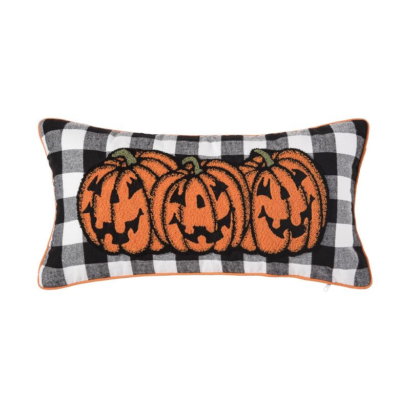 C&F Home 12" x 24" Jack-O-Lantern Pumpkin Check Tufted Bolster Halloween Throw Pillow, 1 of 5