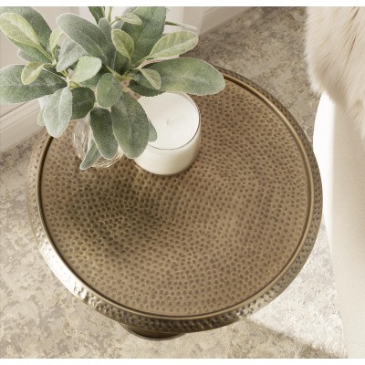 Sanzo Gold Round Hammered Metal Side Table