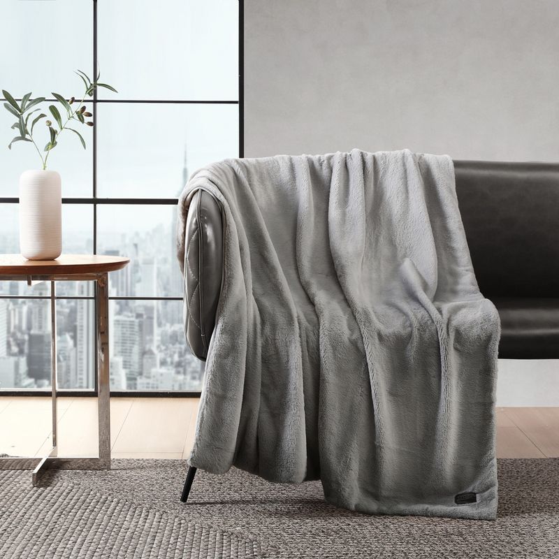 Kenneth Cole Reaction Faux Fur Throw Blanket Faux Fur (Solid -Grey)-50" X 60", 5 of 11