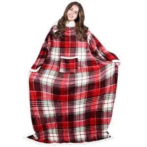 Catalonia Women Wearable Flannel Blanket with Front Pocket, Super Warm Soft Fuzzy Fleece Blanket Robe TV Wrap, Cozy Winter Gift for Woman Wife Man - 1 of 4