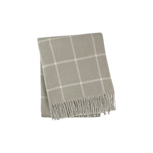 HomeRoots 50" X 67" Sand And White Cotton Blend Woven Plaid Throw Blanket with Fringe - 1 of 4