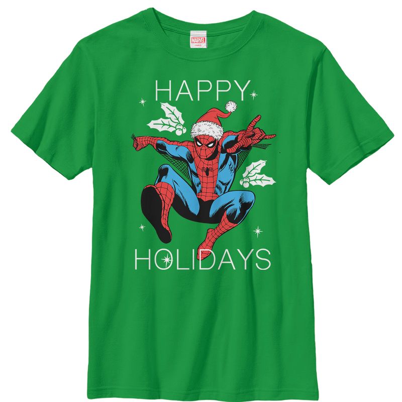 Boy's Marvel Christmas Holly Spider-Man T-Shirt, 1 of 4
