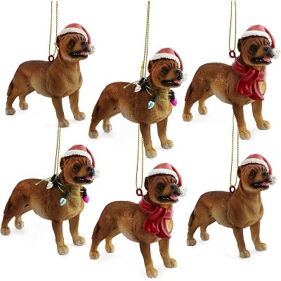 Darware Pitbull Dog Christmas Ornament (Set of 6); Santa Hat Dog Figurine Hanging Christmas Tree Decorations