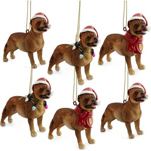 Darware Pitbull Dog Christmas Ornament (Set of 6); Santa Hat Dog Figurine Hanging Christmas Tree Decorations - 1 of 4