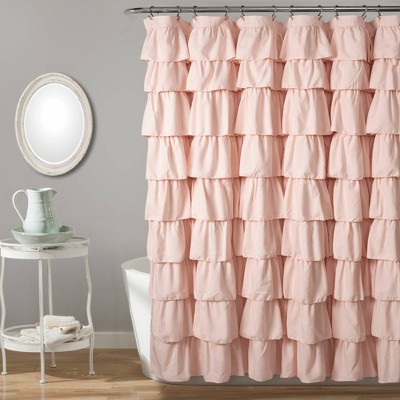 waterfall multi-color  pink  Striped   Ruffled Shower Curtain 