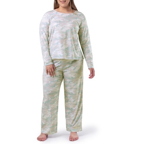 Fruit of the Loom Women's and Women's Plus Long Sleeve Pajama Set - Grey  Camo 3X Large