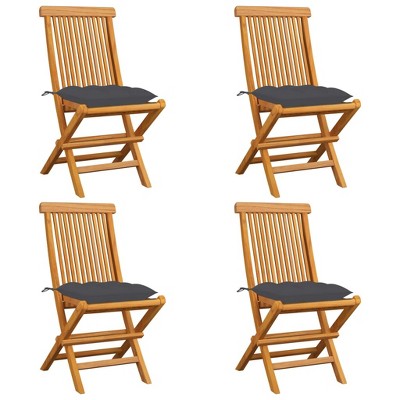 vidaXL Patio Chairs with Anthracite Cushions 4 pcs Solid Teak Wood
