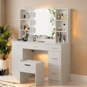 Makeup Vanity Desk with Mirror and LED Lights,Modern Dressing Table with Drawers & Adjustable Shelves - 1 of 4