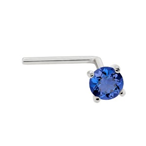 Jewelry Avalanche 22G 14K Gold L-shape Nose Stud with Blue Sapphire Gemstone - 1 of 2