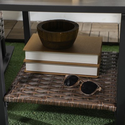 Dark Blue Wicker Rocking Chair Bistro Set with Cushions