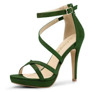 Allegra K Women's Back Zipper Platform Stiletto Heels Ankle Strap Sandals - 1 of 4