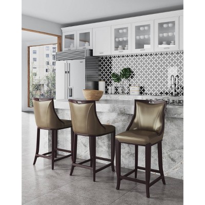 Emperor 41" Bronze and Walnut Adjustable Leather Barstool