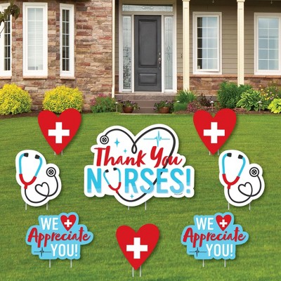 Big Dot of Happiness Thank You Nurses - Yard Sign and Outdoor Lawn Decorations - Nurse Appreciation Week Yard Signs - Set of 8