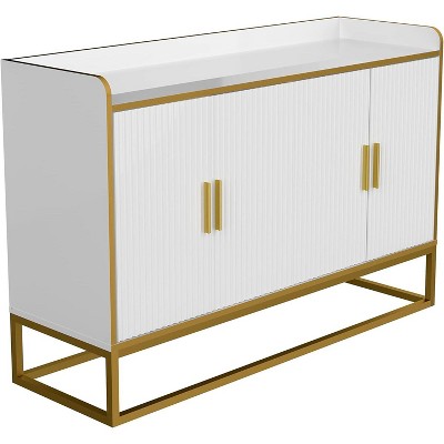 Contemporary Kitchen Buffet Cabinet with Countertop Safety Fence, Freestanding Sideboard Storage for Dining Room, Entryway, Bedroom