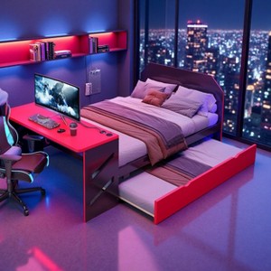 Polibi Full Daybed with Pull-Out Twin Trundle, Built-In Desk & USB Charging - 1 of 4