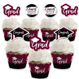 Big Dot of Happiness 2023 Maroon Graduation Cupcake Decoration - Party Cupcake Wrappers and Treat Picks Kit - Set of 24