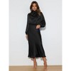 Women Satin Long Sleeve Maxi Dress Elegant Boat Neck Wrapped Waist Casual Magenta Spring Dresses - 2 of 4