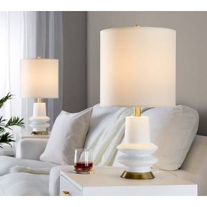 LumiSource (Set of 2) Lloyd 26" Contemporary Table Lamps Sanded Matte White Polyresin, Modern Brass and White Linen Shade - 1 of 4