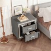 Mid Century Nightstand with Silver Glitter Strip Metal Legs Velvet 2-Drawer Bedside Table Gray - 4 of 4