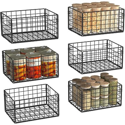 MaseiKar Metal Wire Basket Pantry Baskets Foldable Cabinet Organizers with Handles-6, Food Storage Freezer Organizer Bins for Kitchen Bathroom
