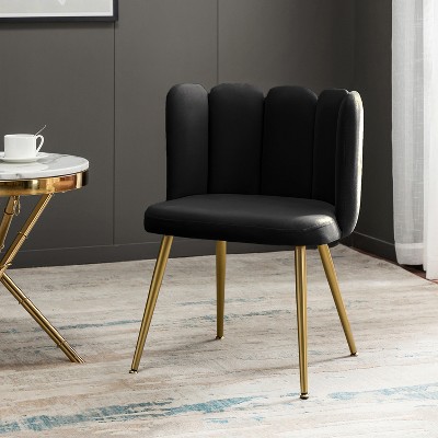 Barbara Contemporary Velvet Vanity Stool for Makeup Room, Moden Accent Side Chairs for Living Room with Shell Back and Golden Metal Legs | ARTFUL LIVING DESIGN