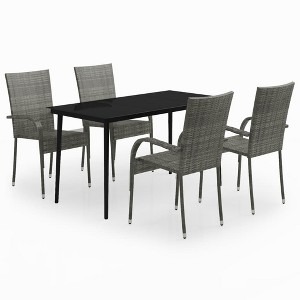 vidaXL Garden Dining Set Black PE rattan, powder-coated steel, glass - Gray and black 55.1" table length 4 - 1 of 4