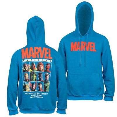 Mens Marvel Brand Text Puff Print Hoodie With Character Line Up Back Print