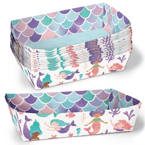 Big Dot of Happiness Mermaid Party Paper Food Trays, Disposable Double-Sided Paper Food Holders for Nachos, Hot Dogs, French Fries - 12 Ct - 1 of 4