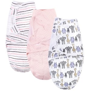Hudson Baby Infant Girl Quilted Cotton Swaddle Wrap 3pk, Pink Safari, 0-3 Months - 1 of 4