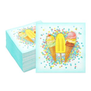 Blue Panda 150 Pack Turquoise Ice Cream Confetti Disposable Cocktail Paper Napkins Party Supplies - 1 of 4