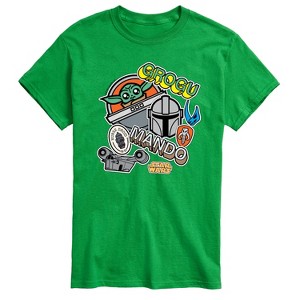 Men's - Star Wars - The Mandalorian Mando Grogu Stickers Short Sleeve Graphic T-Shirt - 1 of 3