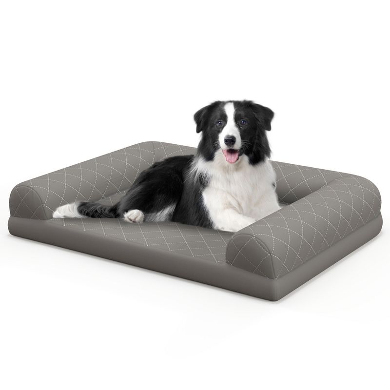 Costway Orthopedic Dog Bed Medium Small Dogs with 3-Side Bolster Non-Slip Bottom Zippers Beige/Grey, 1 of 10