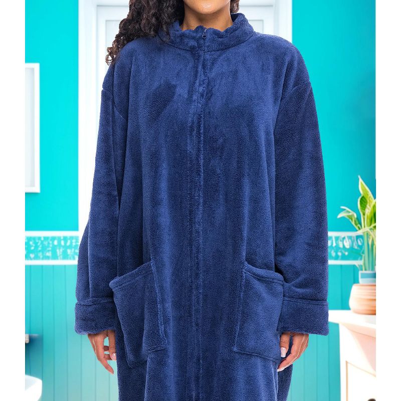 Women's Zip Up Fleece Robe, Soft Warm Plush Oversized Zipper Bathrobe, 6 of 7