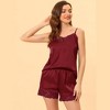 Allegra K Women's Satin Solid Lace Trim Cami Tops with Shorts Lounge Sleepwear Pajama Set - 2 of 4