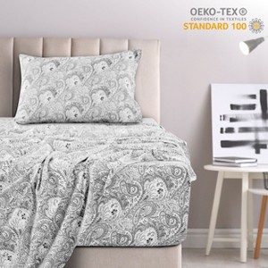 4 Piece Bed Sheets Printed Microfiber Sheet Set Ultra Soft, Easy Care Paisley Printed Sheets - Lux Decor Collection - 1 of 4
