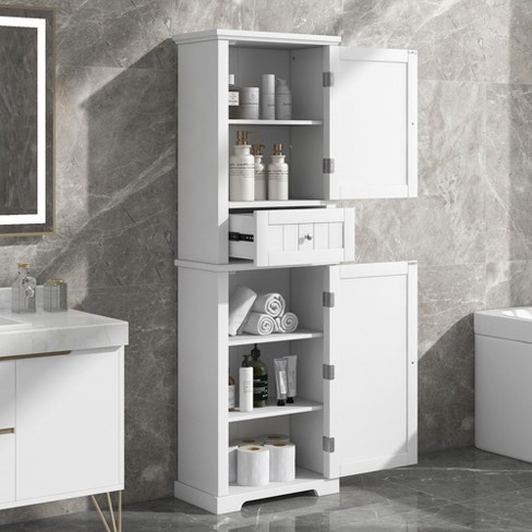 67.3 h Tall Bathroom Storage Cabinet Freestanding Cabinet With Drawer Doors And Adjustable Shelf White 4l modernluxe Target