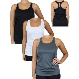 Galaxy By Harvic Women's Moisture Wicking Racerback Tanks- 3 Pack - 1 of 2